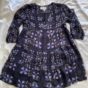 ba&sh Black & Purple Floral Lady Dress Tiered Mini Boho Small